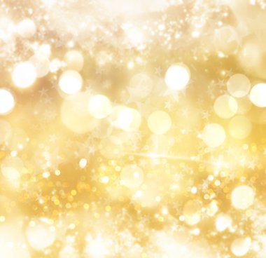 Bokeh ışıkları ve yıldızlarının altın Noel arka planı