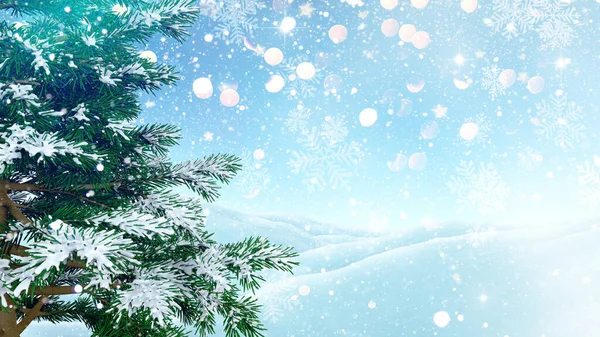 Återgivning Jul Bakgrund Med Träd Och Snöflingor — Stockfoto