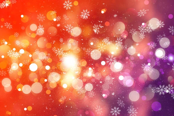 Abstrakter Hintergrund Aus Bunten Weihnachtsbokeh Lichtern Und Schneeflocken — Stockfoto