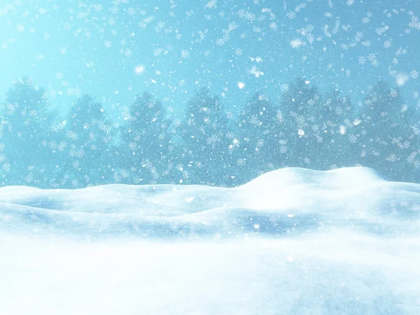 Karlı Manzaralı Bir Noel Arkaplanının Boyutlu Canlandırması — Stok fotoğraf