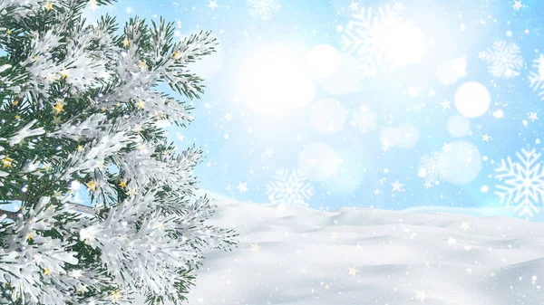 Renderowanie Tła Bożego Narodzenia Drzewem Śnieżnym Zimowym Krajobrazie — Zdjęcie stockowe