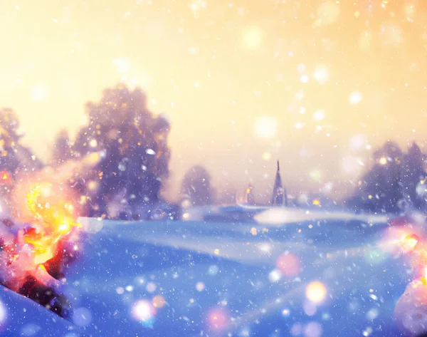 Renderowanie Śnieżnego Zimowego Krajobrazu Bożego Narodzenia Zachodzie Słońca — Zdjęcie stockowe