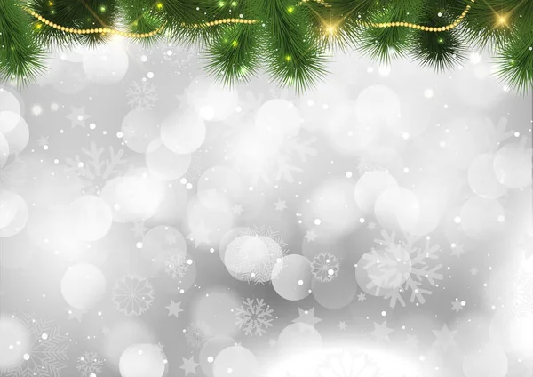 Fond Décoratif Noël Avec Des Branches Arbre Des Étoiles Scintillantes — Image vectorielle