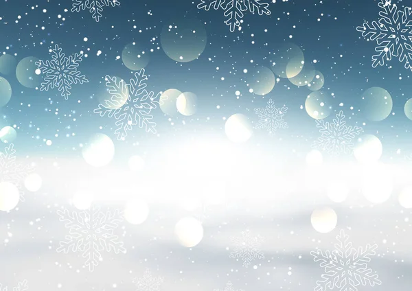 Kerst Achtergrond Met Gedeconcentreerd Landschap Vallende Sneeuwvlokken — Stockvector