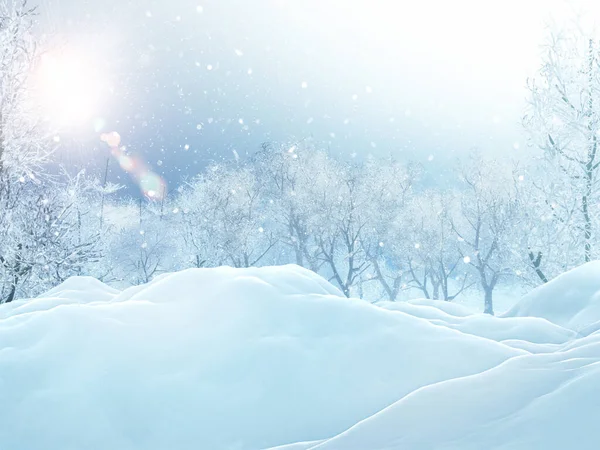 Återgivning Ett Jullandskap Med Iskall Snö — Stockfoto