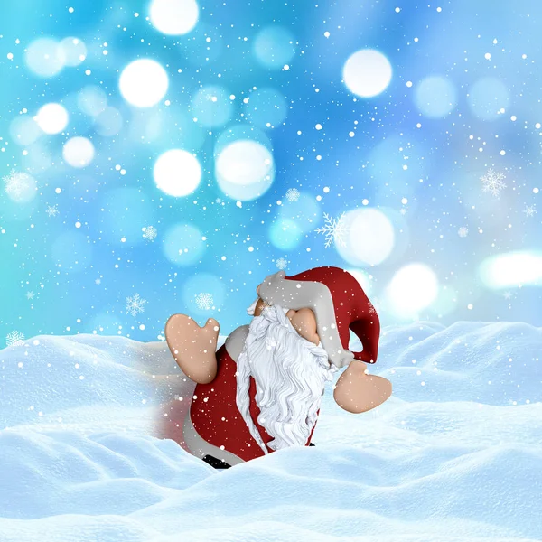 Render Cute Christmas Santa Snowy Winter Landscape — Stock Photo, Image