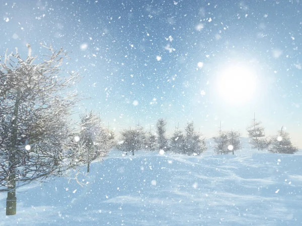 Renderowanie Zimowego Krajobrazu Drzewa — Zdjęcie stockowe