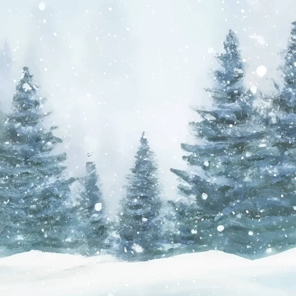 手描き水彩クリスマスツリー冬の風景 — ストックベクタ