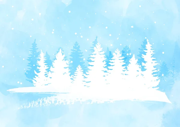手绘冬树水彩画雪景 — 图库矢量图片
