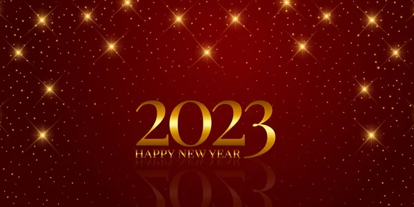 Rot Goldenes Happy New Year Banner Design Mit Funkelnden Sternen — Stockvektor