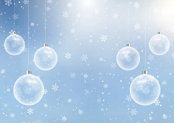 雪の上にガラス製のボールをぶら下げてクリスマスの背景 — ストックベクタ