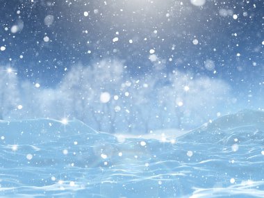 Karlı bir kışın 3D görüntüsü