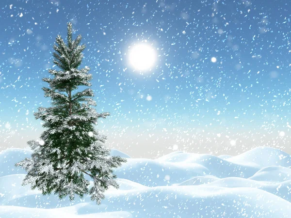 Renderização Uma Árvore Natal Nevada Uma Paisagem Inverno — Fotografia de Stock