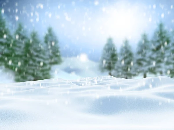 Renderizado Nieve Invierno Contra Paisaje Desenfocado Árbol Navidad —  Fotos de Stock