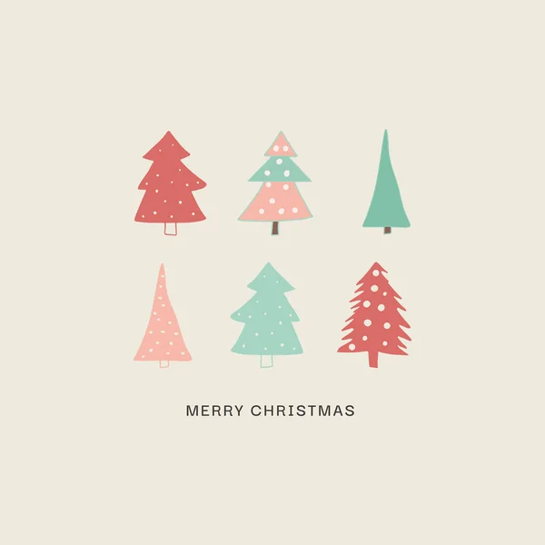 手绘圣诞卡背景与可爱的树设计 — 图库矢量图片