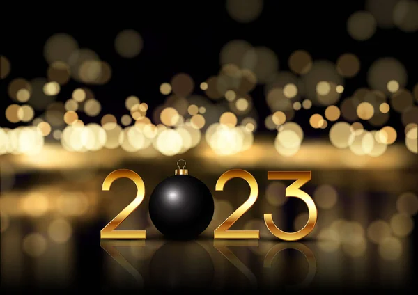 Happy New Year Background Gold Bokeh Lights Design Metallic Numbers — Stock Vector