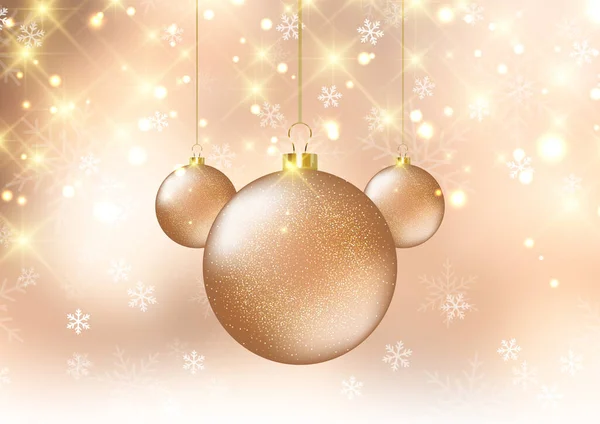 Weihnachten Hintergrund Mit Funkelndem Gold Hängenden Kugeln — Stockvektor