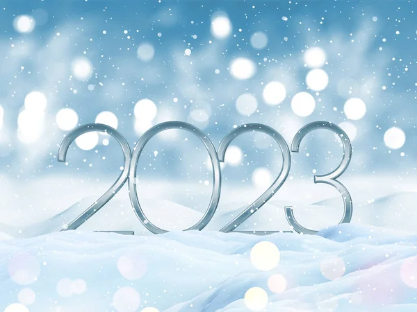 3D渲染了一个快乐新年的背景 数字被雪堆在一起 — 图库照片