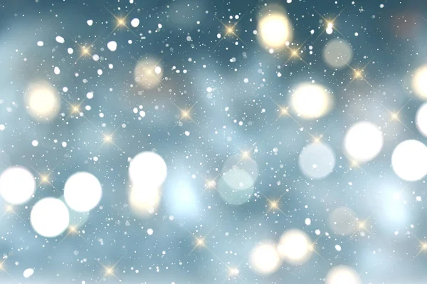 Boże Narodzenie Tło Złotymi Gwiazdami Bokeh Światła Projekt Śniegu — Zdjęcie stockowe