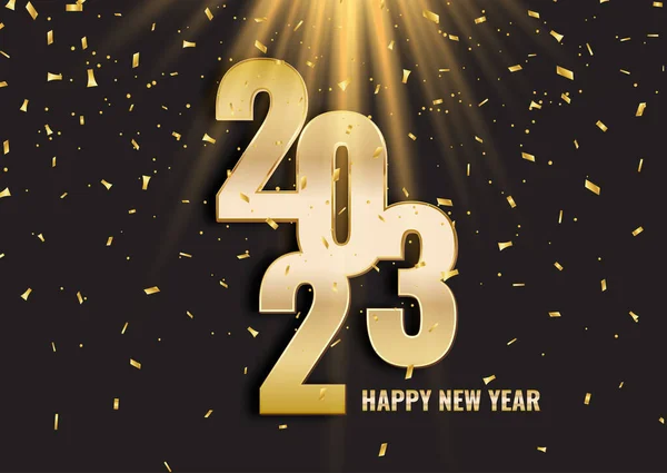 Gelukkig Nieuwjaar Achtergrond Met Goud Confetti Schijnwerpers — Stockvector