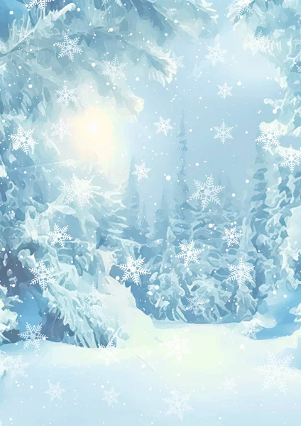 Ręcznie Malowana Kartka Świąteczna Śnieżnym Krajobrazem — Wektor stockowy