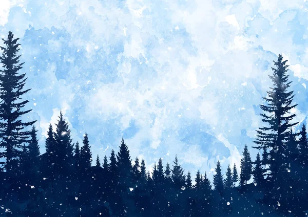 Akvarel Zimní Strom Krajina Sněhem 2911 — Stockový vektor