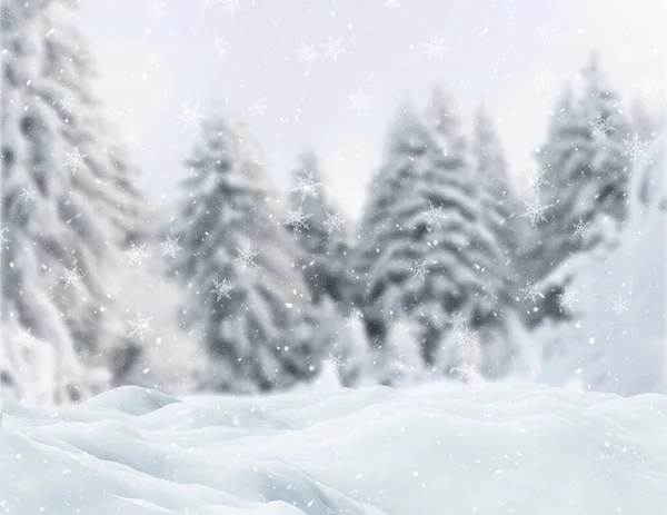 Återgivning Jul Bakgrund Med Snö Mot Vinter Träd Landskap — Stockfoto