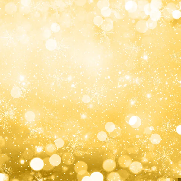 Oro Sfondo Natale Con Bokeh Luci Fiocchi Neve Design — Foto Stock