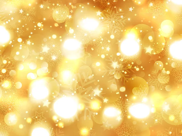ボケと星のデザインの黄金のクリスマスの背景 — ストック写真