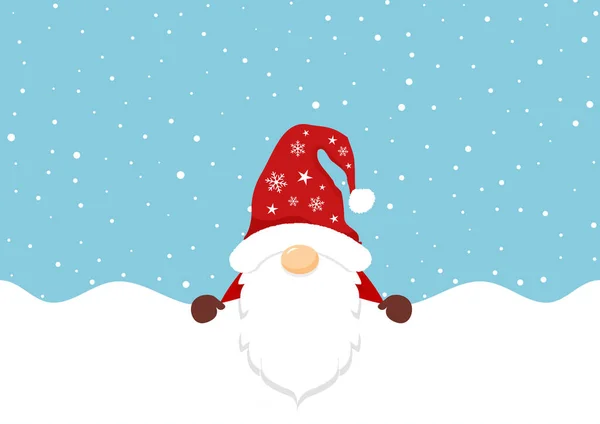 圣诞贺卡 背景雪白 有可爱的桑塔 — 图库矢量图片