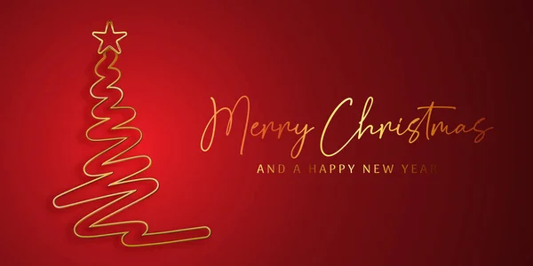 Design Banner Árvore Natal Vermelho Dourado Elegante — Vetor de Stock