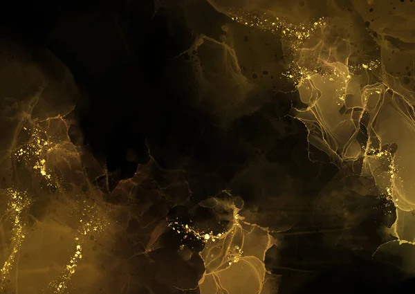 Темно Золотой Ручной Окрашенные Чернила Фона Золотыми Элементами Блеска — стоковый вектор