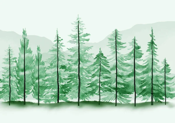 Ručně Malované Akvarel Vánoční Strom Krajina — Stockový vektor