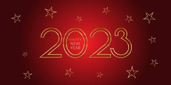 Happy New Year Banner Gold Stars Numbers Design — Stock Vector