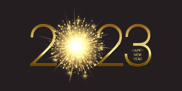 Frohes Neues Jahr Banner Mit Goldenem Feuerwerk — Stockvektor