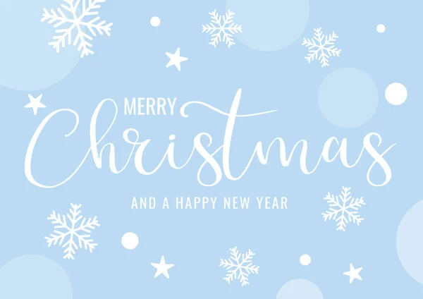 装飾的なテキストと雪の結晶と星のデザインでクリスマスの背景 — ストックベクタ