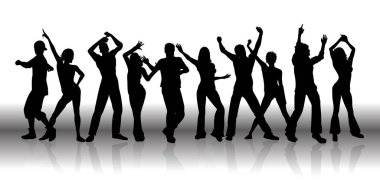 Banner with silhouettes of a group of people dancing clipart