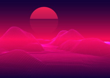 Retro themed abstract wireframe landscape background design