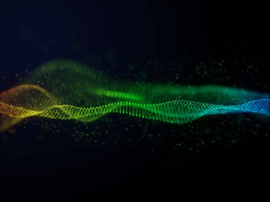 Akan parçacık dalgalarıyla soyut bir arkaplanın 3 boyutlu canlandırması