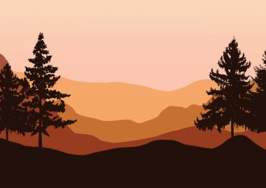 hand drawn mountain landscape background with trees