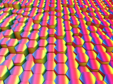 3D render of an abstract cubes background with rainbow coloured texture