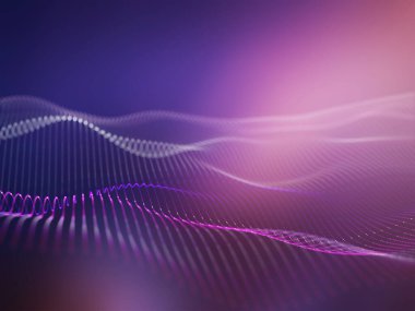 3D render of a data communications background with flowing particle waves