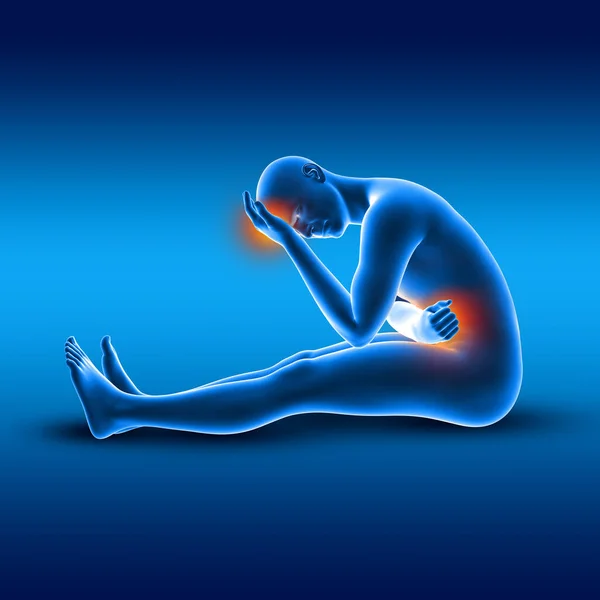 Representación Una Figura Médica Masculina Que Sostiene Cabeza Estómago Con —  Fotos de Stock