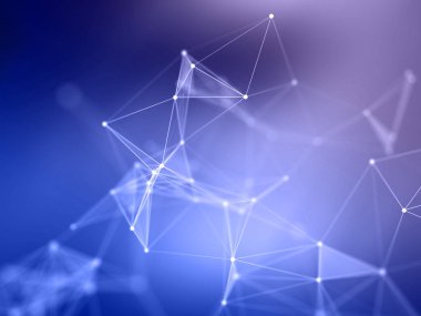 Soyut pleksus tasarımı ile düşük poli teknolojisi arkaplanının 3 boyutlu canlandırması