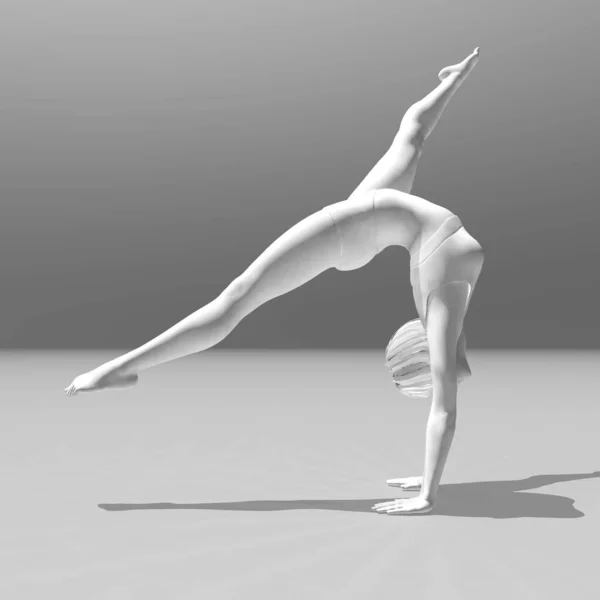 体操ポーズの白い部屋に女性像の3Dレンダリング — ストック写真