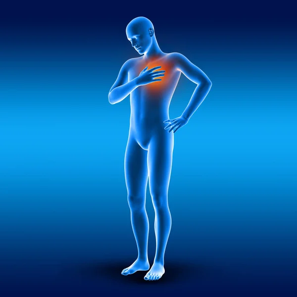 痛みの中で彼の心を保持男性医療フィギュアの3Dレンダリング — ストック写真