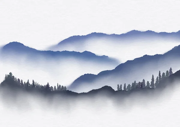 手绘单色水彩画景观设计背景 — 图库矢量图片