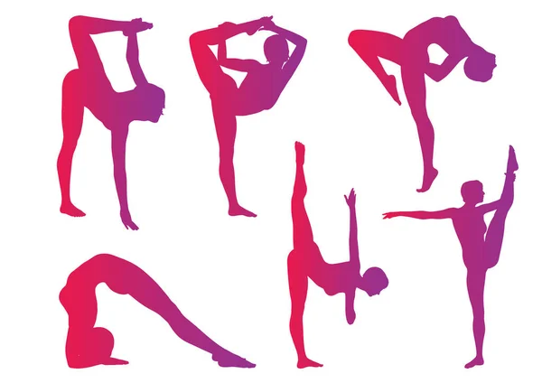各种体操姿势中的女性轮廓 — 图库矢量图片