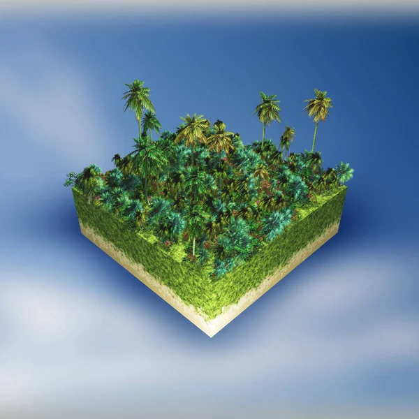 Darstellung Einer Abstrakten Landschaft Mit Einem Palmenwürfel — Stockfoto