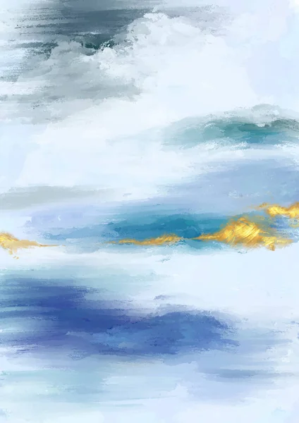 抽象的な手描きの混合メディアビーチテーマの風景金箔要素と — ストックベクタ